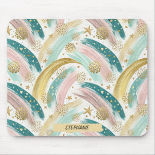 Tapis De Souris Pastel arc-en-ciel lunaire Abstrait avec étoiles d