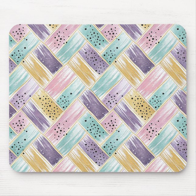 Tapis De Souris Pastel Brushstroke & Gold Crisscross Abstrait (Devant)