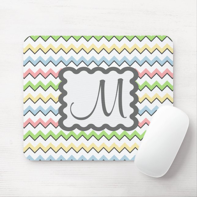 Tapis De Souris Pastel Chevron avec Monogram de Shirley Taylor (Avec souris)