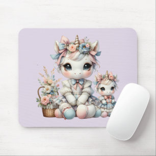 Tapis De Souris Pastel Kawaii Unicorne Mère fille Duo Lavender
