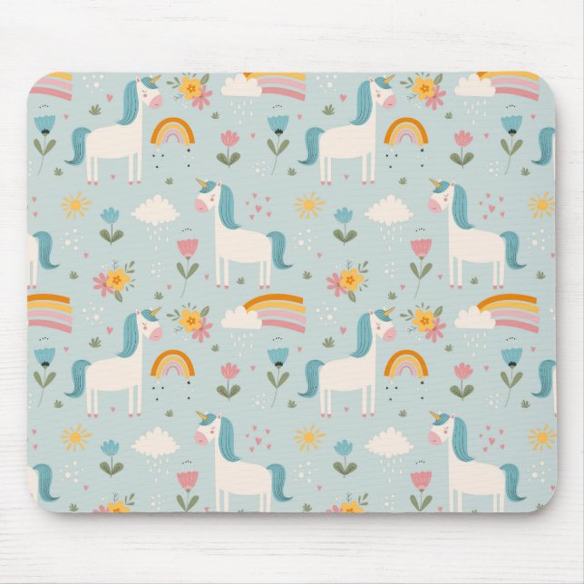 Tapis De Souris Pastel mignon Rainbow Unicorn Motif (Devant)
