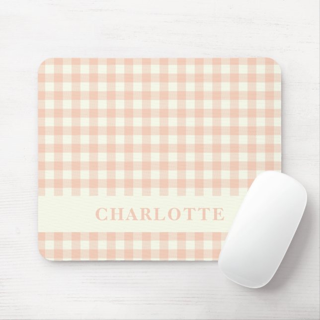 Tapis De Souris Pastel Peach En vichy Buffalo Check Nom Plaid (Avec souris)