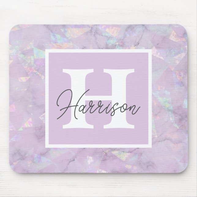 Tapis De Souris Pastel Purple Cryple Geode Nom du monogramme (Devant)