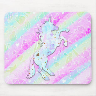 Tapis De Souris Pastel Rainbow Diamonds & Stars Magique Unicorn