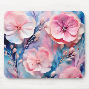 Tapis De Souris Pastel rose et bleu Encre d'alcool motif floral