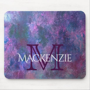 Tapis De Souris Pastel Splatter   Monogramme rose violet bleu vert