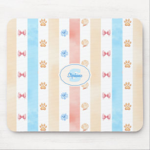 Tapis De Souris Pastel Stripe - Empreintes de pattes, Fleur Bleue,