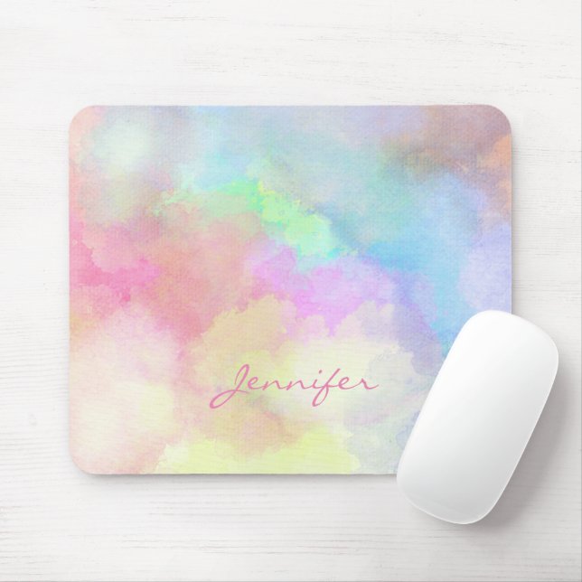 Tapis De Souris Pastel Watercolor monogrammed (Avec souris)