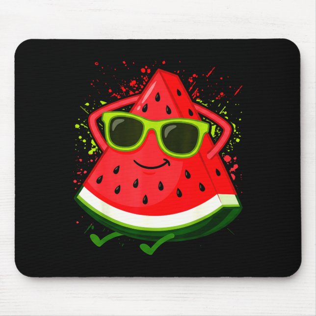Tapis De Souris Pastèque Melon d'été avec Lunettes de soleil Drôle (Devant)