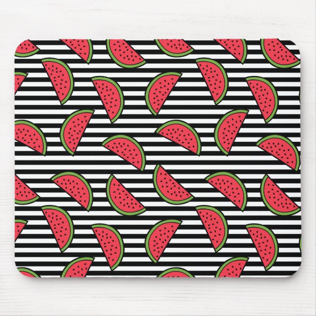 Tapis De Souris Pastèque sur le motif noir et blanc de rayures (Devant)