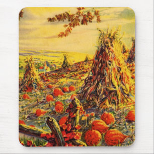 Tapis De Souris Patch de Citrouille Halloween vintage avec Haystac