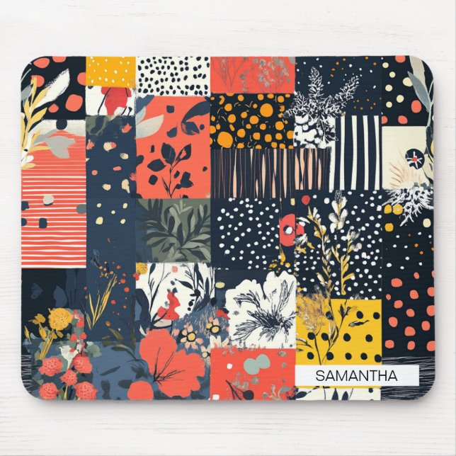 Tapis De Souris Patchwork botanique éclectique et audacieux avec p (Devant)