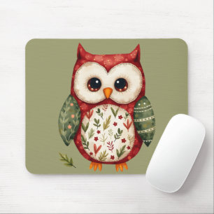 Tapis De Souris Patchwork de style folk art représentant un hibou 