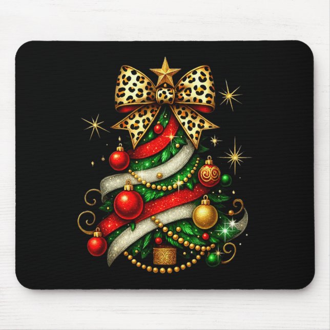 Tapis De Souris Patchwork Noël Joyeux Noël Arbre Coquette Léopard (Devant)