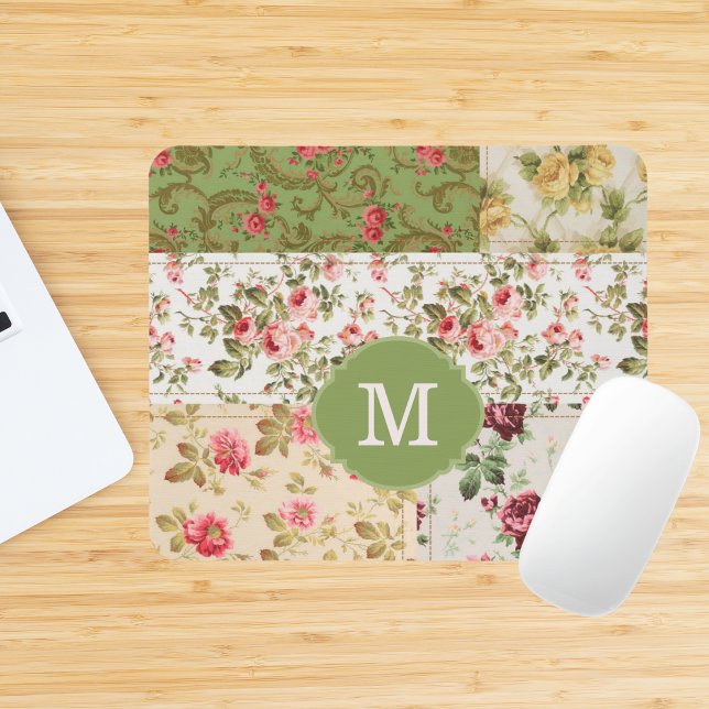 Tapis De Souris Patchwork Rose Monogramme personnalisé (Créateur téléchargé)