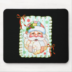 Tapis De Souris Patchwork visage de Père Noël Coquette Joyeux Noël