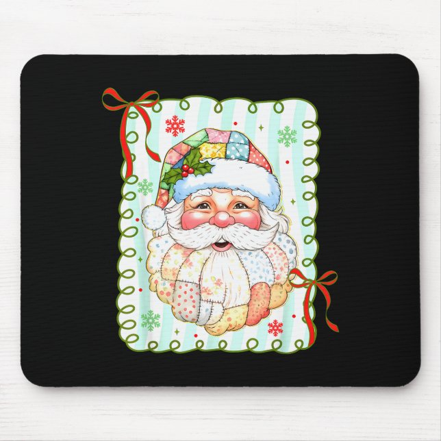 Tapis De Souris Patchwork visage de Père Noël Coquette Joyeux Noël (Devant)