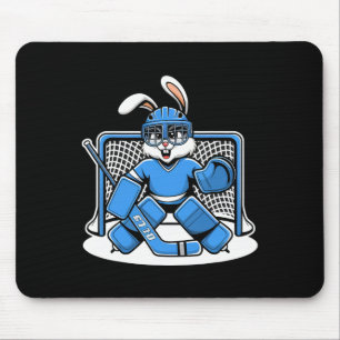 Tapis De Souris Patins de gardien de but de hockey Bunny Bleu Bâto