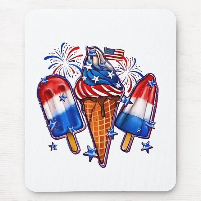Tapis De Souris Patriotic Popsicles Crème de glace 4 juillet (Devant)