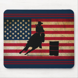Tapis De Souris Patriotique Barrel Racing Drapeau Américain Cheval