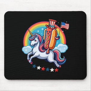 Tapis De Souris Patriotique Hotdog équitation Unicorn 4 juillet Am