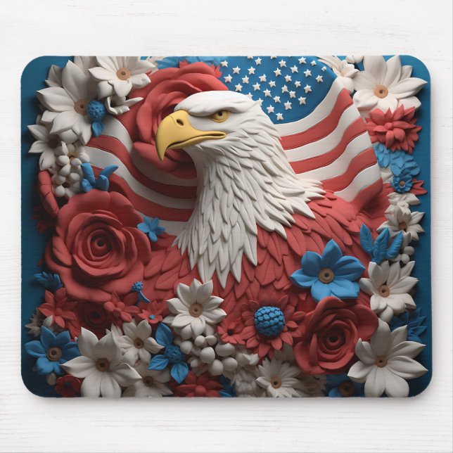 TAPIS DE SOURIS PATRIOTIQUE ROUGE BLANC BLEU AMÉRICAIN BALD EAGLE (Devant)
