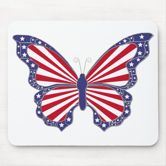 Tapis De Souris Patriotique Rouge Blanc Et Bleu Papillon Pad (Devant)
