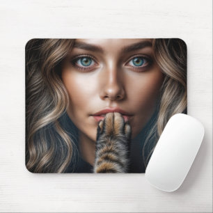 Tapis De Souris Patte de chat faisant taire une jolie femme