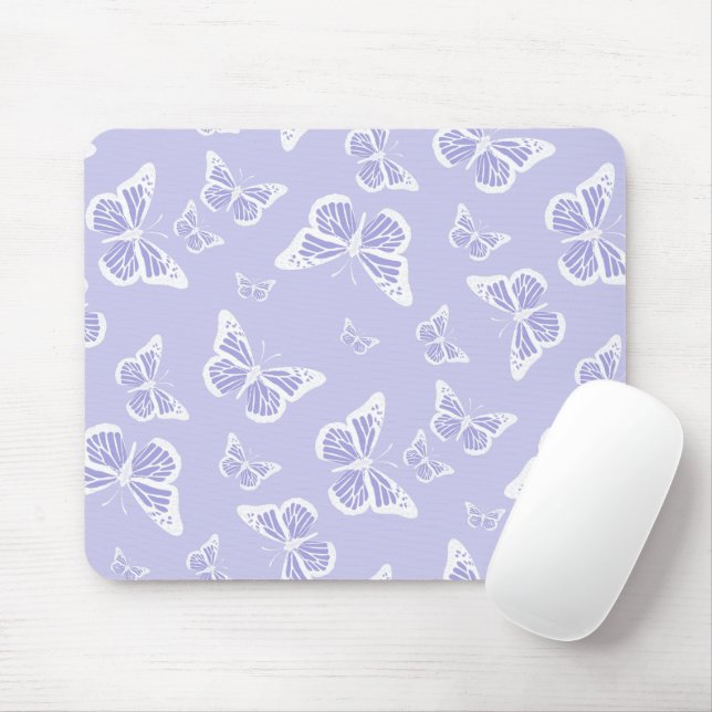 Tapis De Souris Pattern de Lilac Purple and White Butterfly (Avec souris)