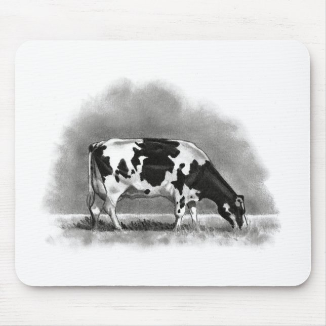 Tapis De Souris Pâturage de vache du Holstein : Dessin au crayon (Devant)