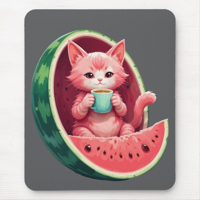 Tapis De Souris Pause café au chat pastèque (Devant)