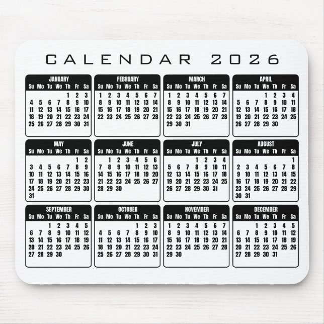 Tapis De Souris Pavé de souris Calendrier 2026 (Devant)