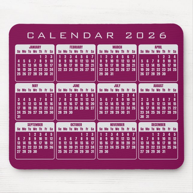 Tapis De Souris Pavé de souris Calendrier 2026 (Devant)