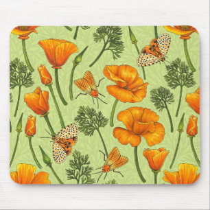 Tapis De Souris Pavot de Californie et papillons de nuit sur la ro