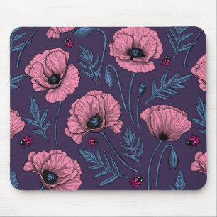 Tapis De Souris Pavot rose sur violet foncé