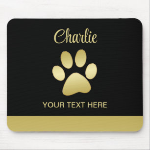 Tapis De Souris Paw chien brillant or sur arrière - plan noir