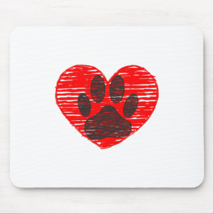Tapis De Souris Paw Chien Croquis Dans Le Coeur Rouge