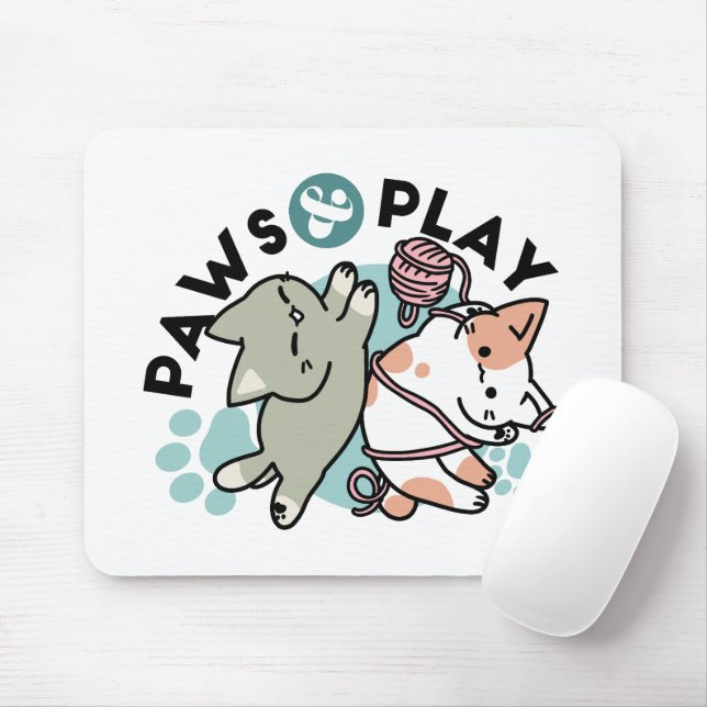 Tapis De Souris Paws and Play – Adorable Cat Illustration (Avec souris)