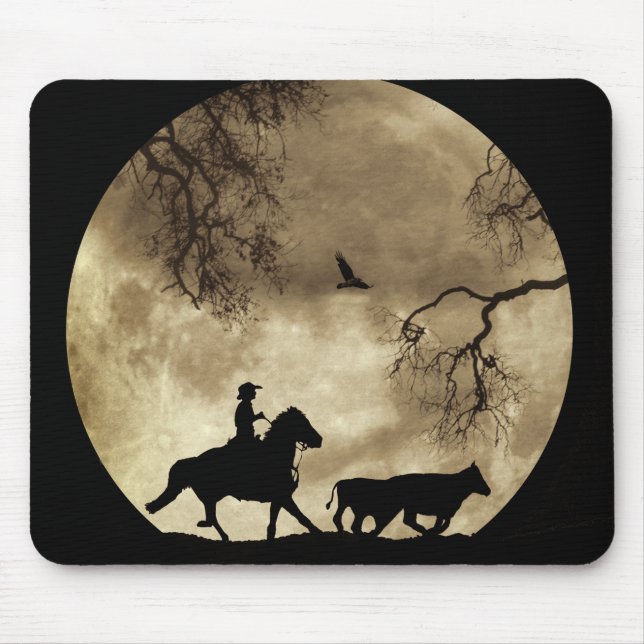 Tapis De Souris Pays Ouest Cowboy Big Moon équitation (Devant)