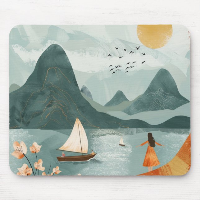 Tapis De Souris Paysage Abstrait de Boho (11) (Devant)