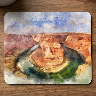 Tapis De Souris Paysage aquarelle de Horseshoe Bend Grand Canyon
