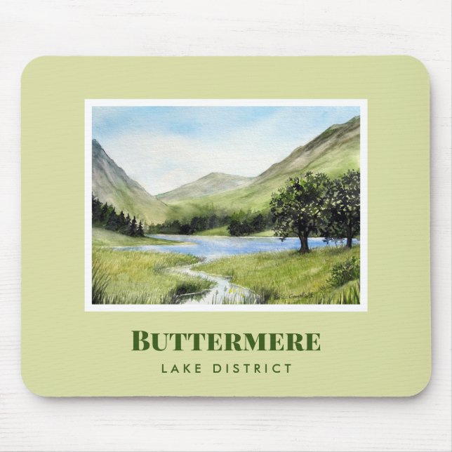 Tapis De Souris Paysage aquarelle Peinture du lac Buttermere (Devant)