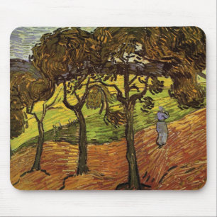 Tapis De Souris Paysage, arbres et figures par Vincent van Gogh