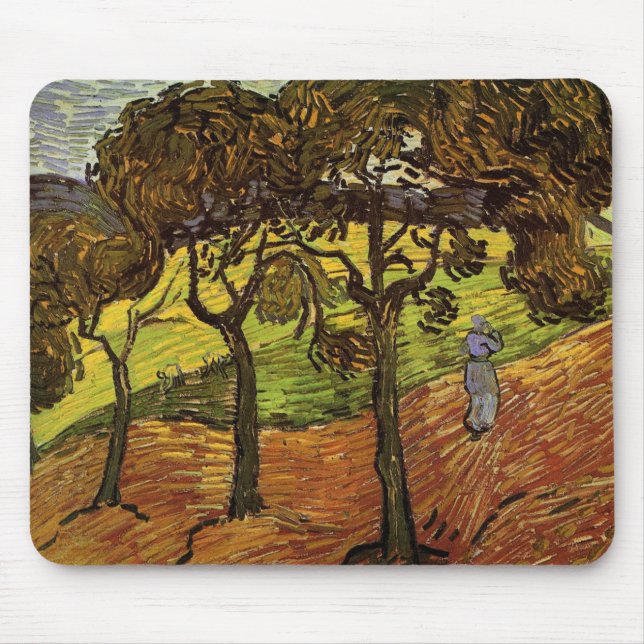Tapis De Souris Paysage, arbres et figures par Vincent van Gogh (Devant)