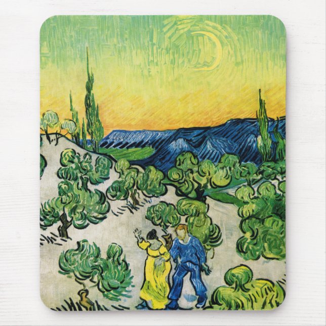 Tapis De Souris Paysage avec couple Marche par Vincent van Gogh (Devant)