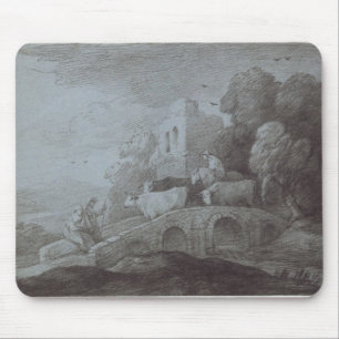 Tapis De Souris Paysage boisé de Thomas Gainsborough avec Herds