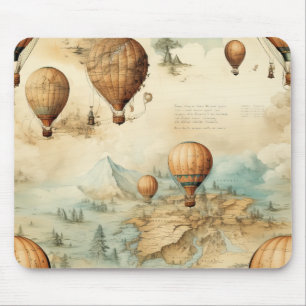 Tapis De Souris Paysage de carte sépia de montgolfière antique