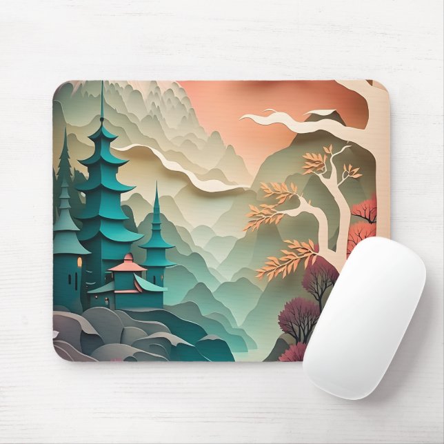 Tapis De Souris Paysage de découpe de papier Mousepad (Avec souris)
