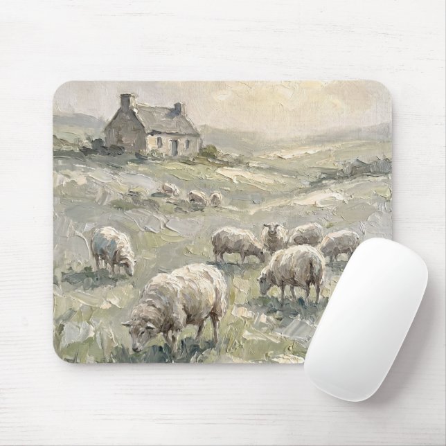 Tapis de souris paysage de ferme rustique vintage (Avec souris)