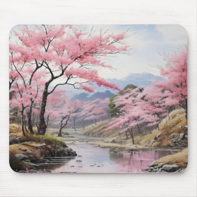Tapis De Souris Paysage de la rivière Spring Trees (Devant)
